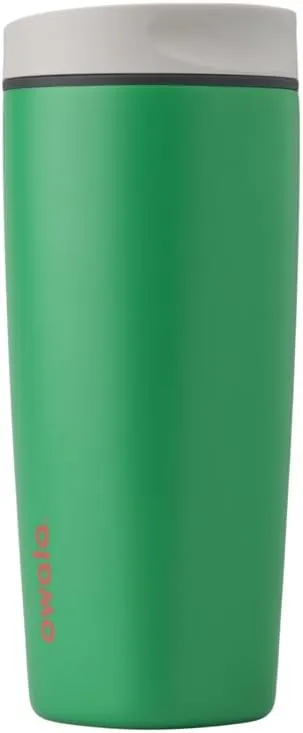 SmoothSip Slider Insulated Stainless Steel Coffee Tumbler, Reusable Iced Coffee Cup, Hot Coffee Travel Mug, BPA Free 20 oz, Grey/Green (Sour Apple)