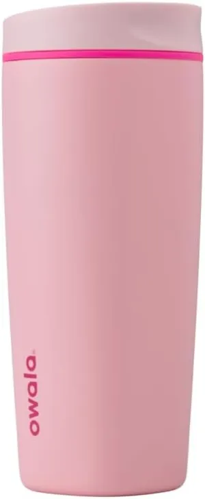 SmoothSip Slider Insulated Stainless Steel Coffee Tumbler, Reusable Iced Coffee Cup, Hot Coffee Travel Mug, BPA Free 20 oz, Pink (Pucker Up)