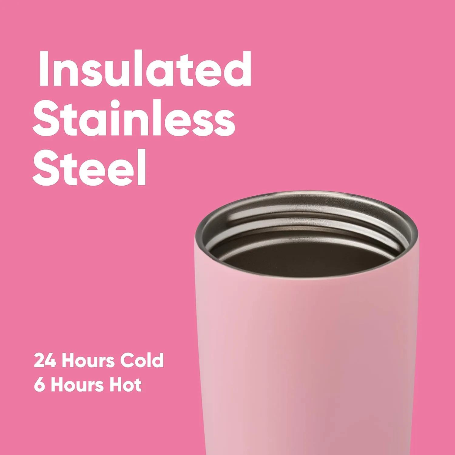 SmoothSip Slider Insulated Stainless Steel Coffee Tumbler, Reusable Iced Coffee Cup, Hot Coffee Travel Mug, BPA Free 20 oz, Pink (Pucker Up)