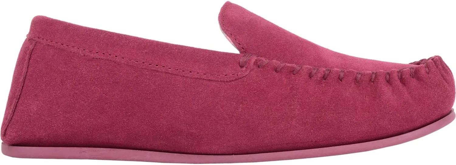 SNUGRUGS Womens Slip On Fabric Lined Suede Moccasin Slippers with Hard Sole