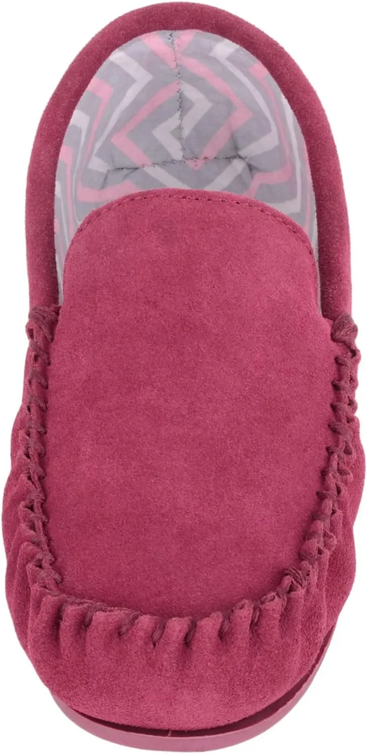 SNUGRUGS Womens Slip On Fabric Lined Suede Moccasin Slippers with Hard Sole