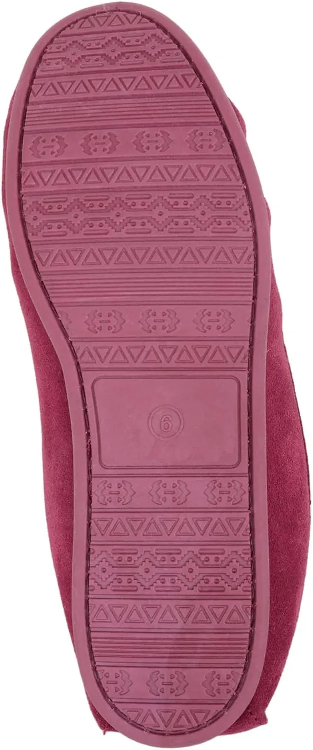 SNUGRUGS Womens Slip On Fabric Lined Suede Moccasin Slippers with Hard Sole