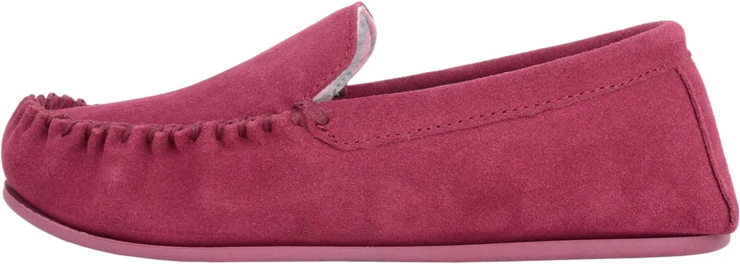 SNUGRUGS Womens Slip On Fabric Lined Suede Moccasin Slippers with Hard Sole