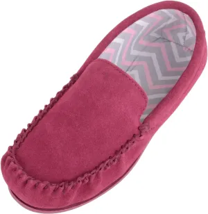 SNUGRUGS Womens Slip On Fabric Lined Suede Moccasin Slippers with Hard Sole