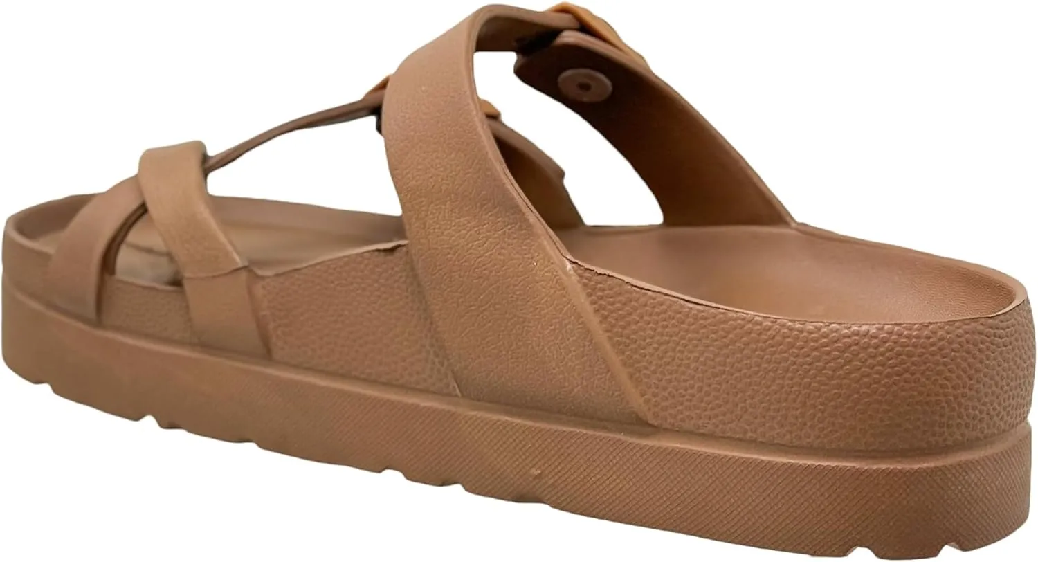 SOBEYO Women's Strappy Platform Sandals Ring Toe Double Buckles Slip On Flatform Shoes