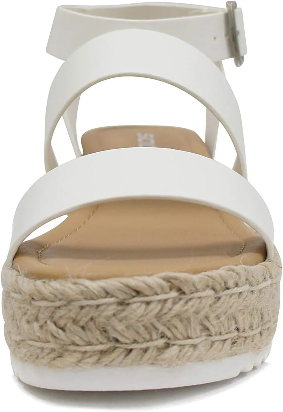 Soda Top Shoe Bryce Open Toe Buckle Ankle Strap Espadrilles Flatform Wedge Casual Sandal