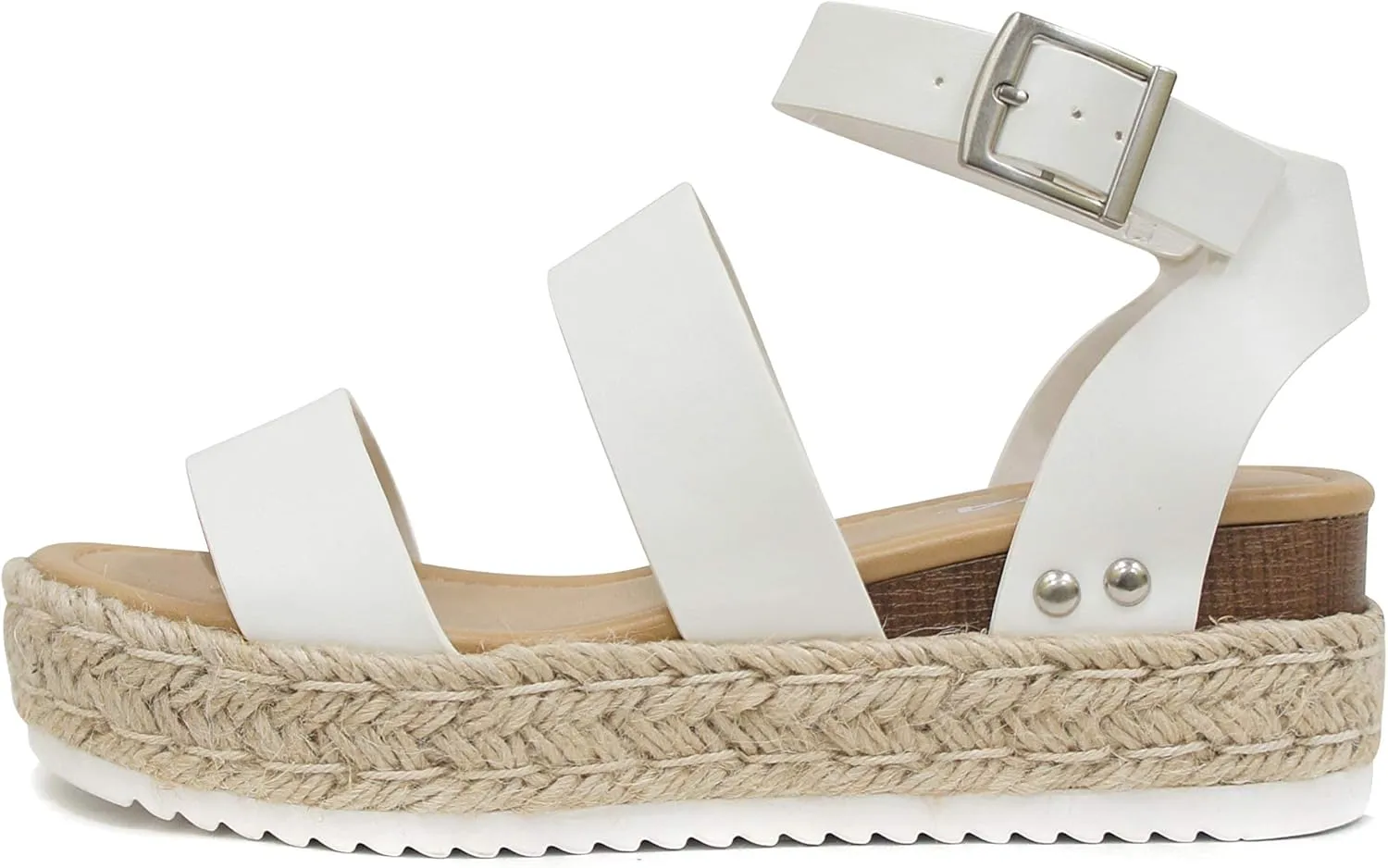 Soda Top Shoe Bryce Open Toe Buckle Ankle Strap Espadrilles Flatform Wedge Casual Sandal