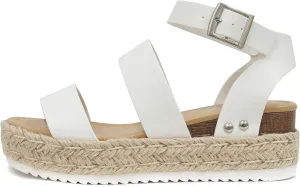 Soda Top Shoe Bryce Open Toe Buckle Ankle Strap Espadrilles Flatform Wedge Casual Sandal