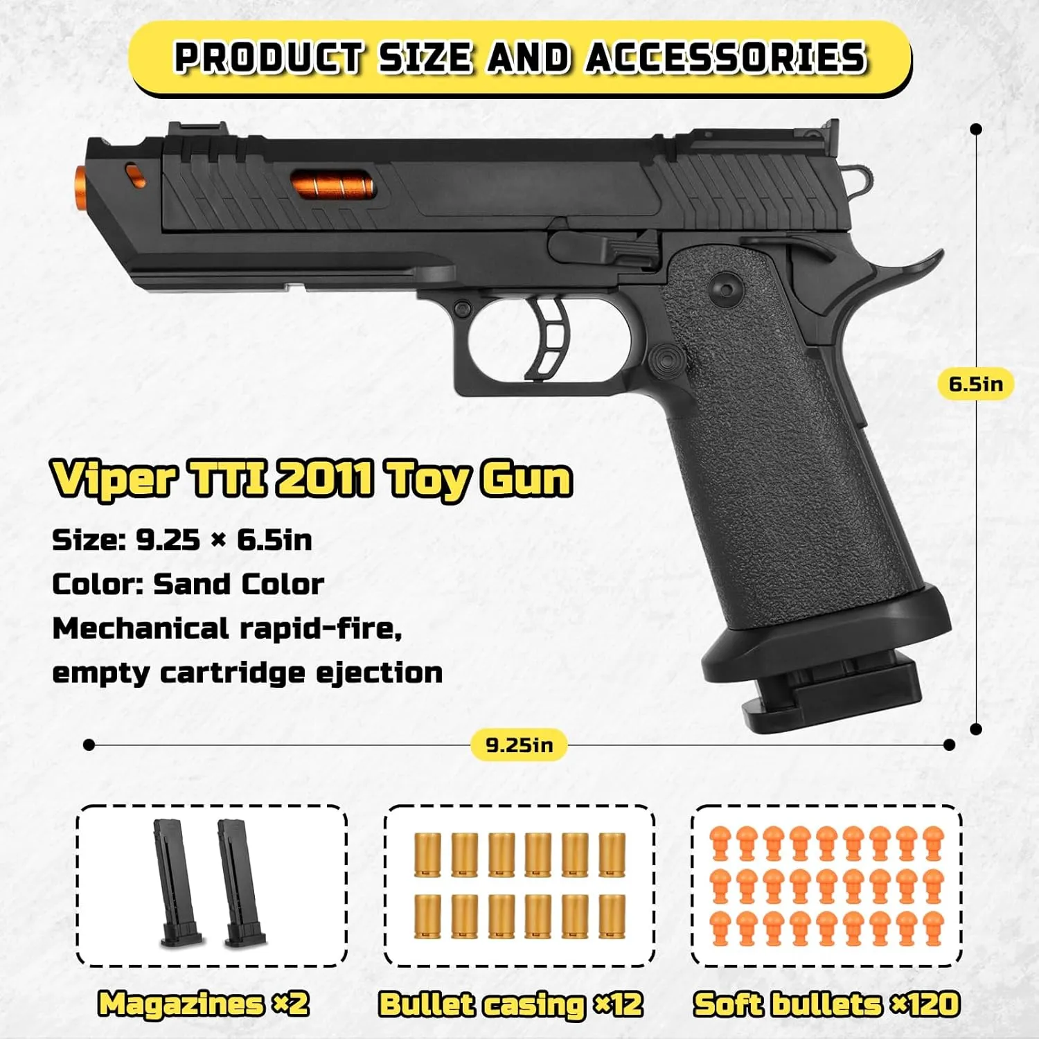 Soft Bullet Toy Gun Shell Ejecting with 120 Bullets, Rapid-fire Realistic Toy Gun for Boys, Shooting Game Toy Pistol Model Gun, Christmas Birthday Gifts for Boys Girls Age 6  (Black)