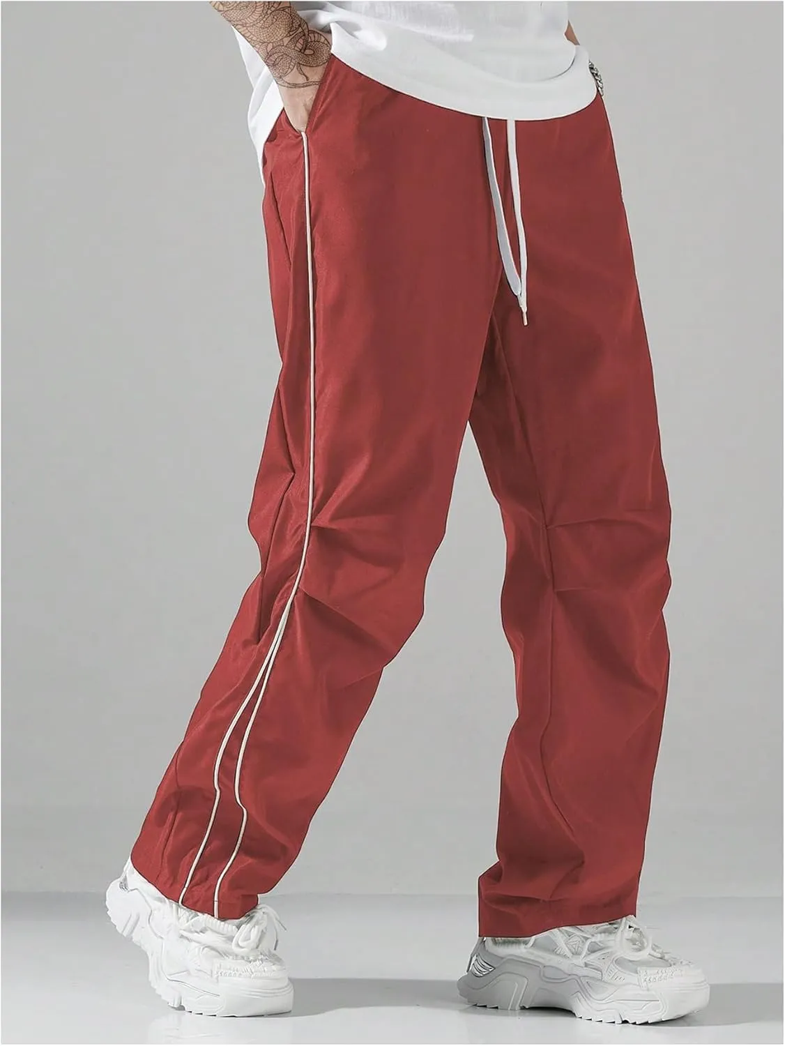SOLY HUX Men's Parachute Pants Y2k Baggy Sweatpants Wide Leg Drawstring Waist Casual Pants Streetwear