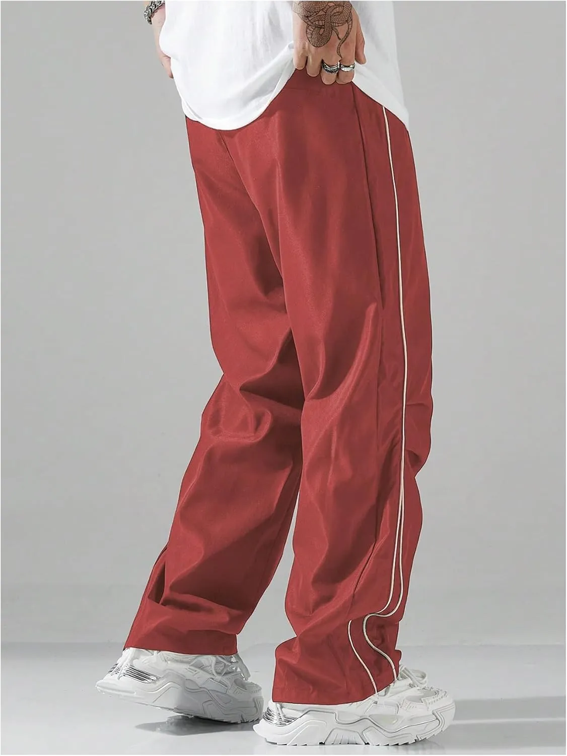 SOLY HUX Men's Parachute Pants Y2k Baggy Sweatpants Wide Leg Drawstring Waist Casual Pants Streetwear