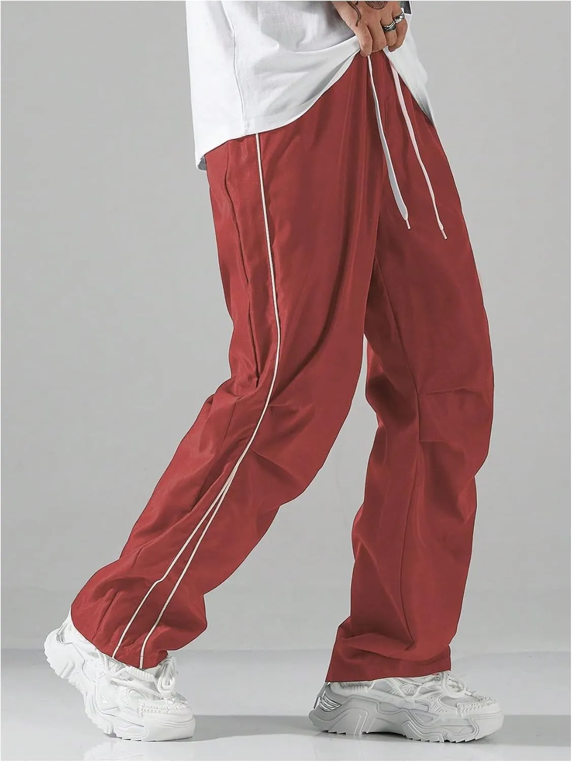 SOLY HUX Men's Parachute Pants Y2k Baggy Sweatpants Wide Leg Drawstring Waist Casual Pants Streetwear
