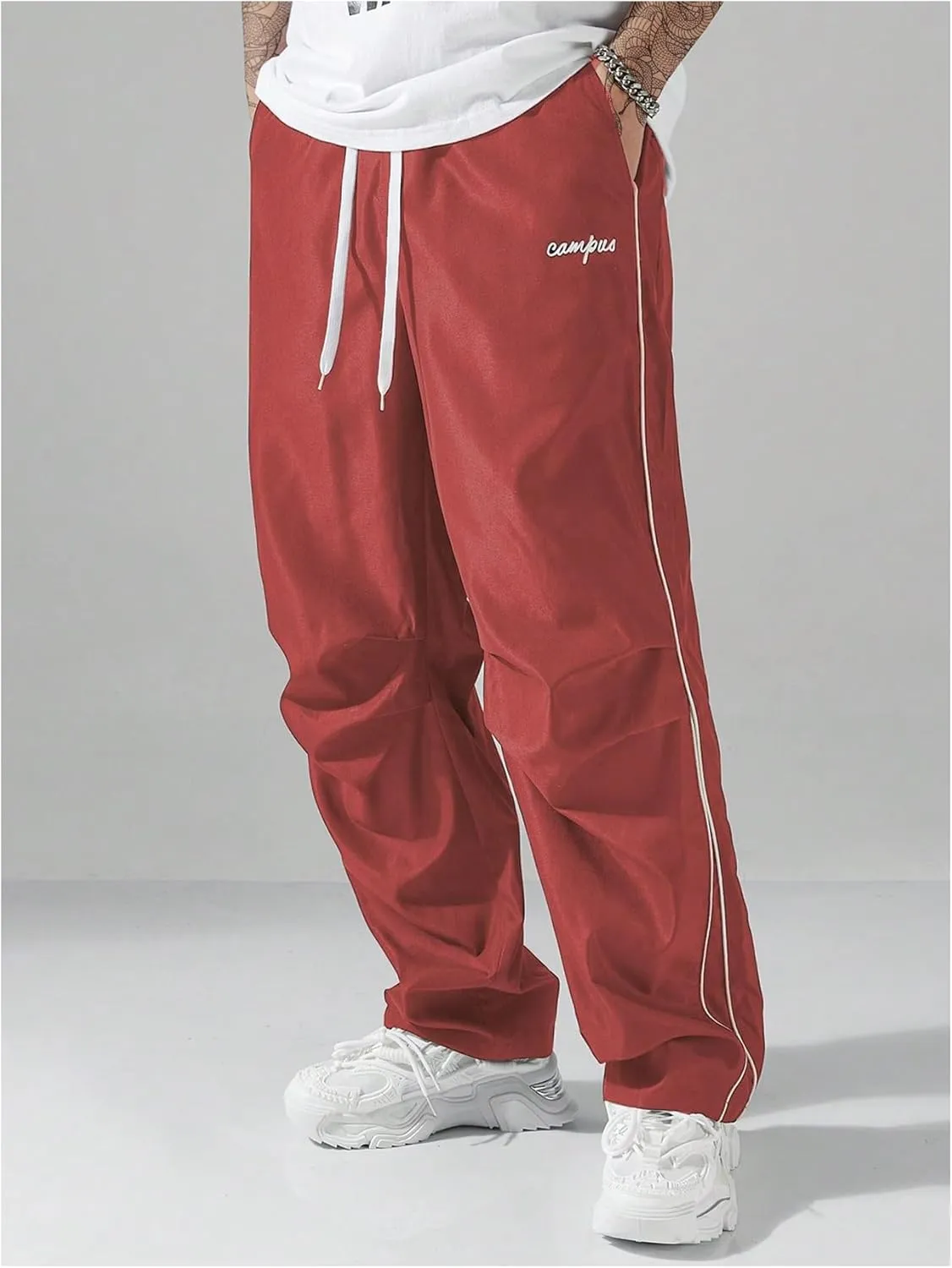 SOLY HUX Men's Parachute Pants Y2k Baggy Sweatpants Wide Leg Drawstring Waist Casual Pants Streetwear