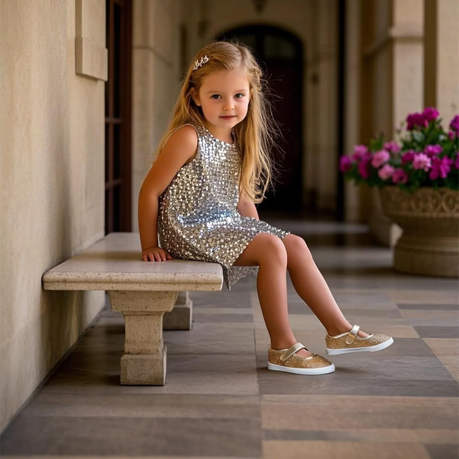 Sparkly Sneakers for Girls 3-12 Years Slip-On Comfort Fit Casual Princess Shoes