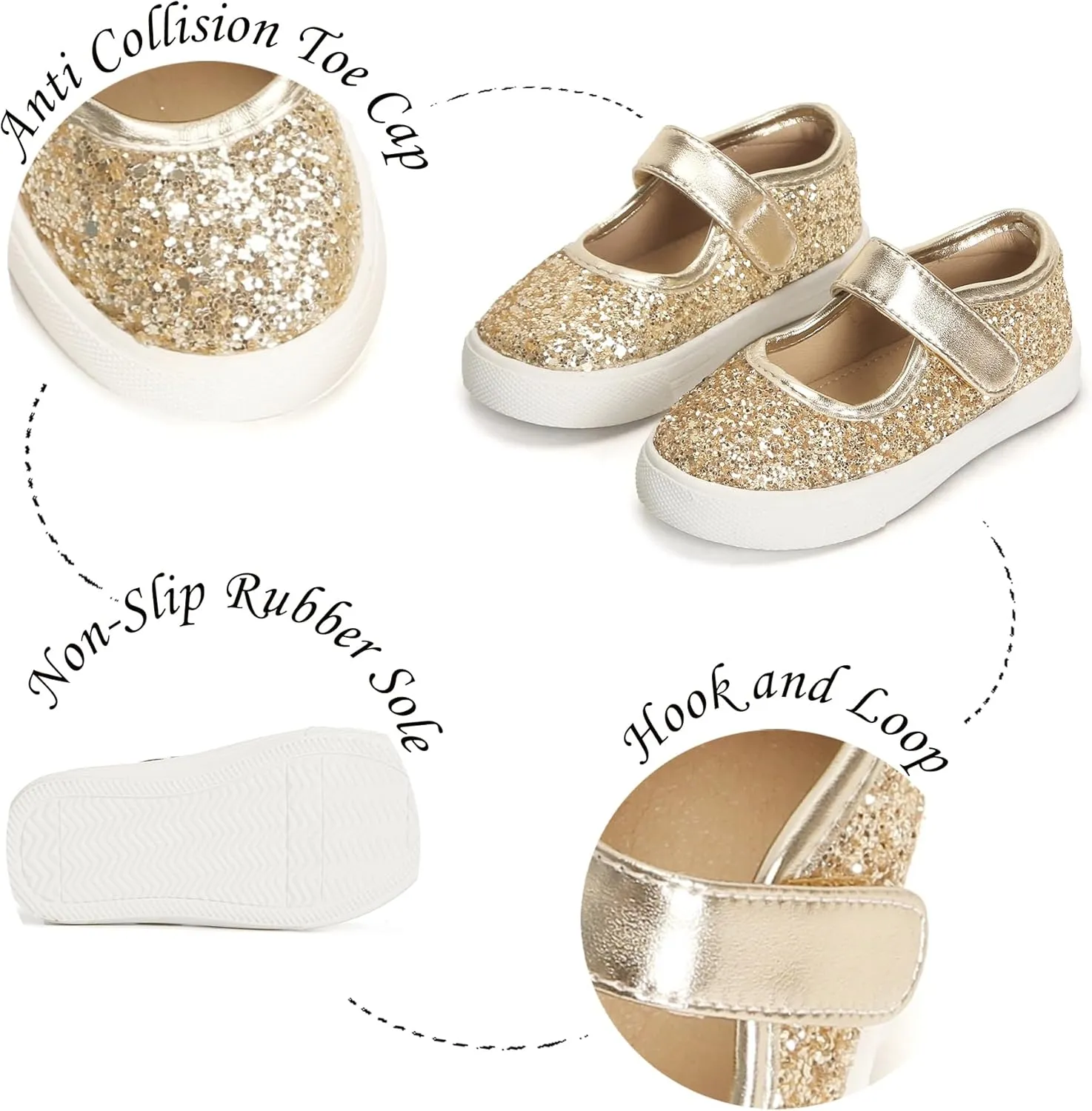 Sparkly Sneakers for Girls 3-12 Years Slip-On Comfort Fit Casual Princess Shoes