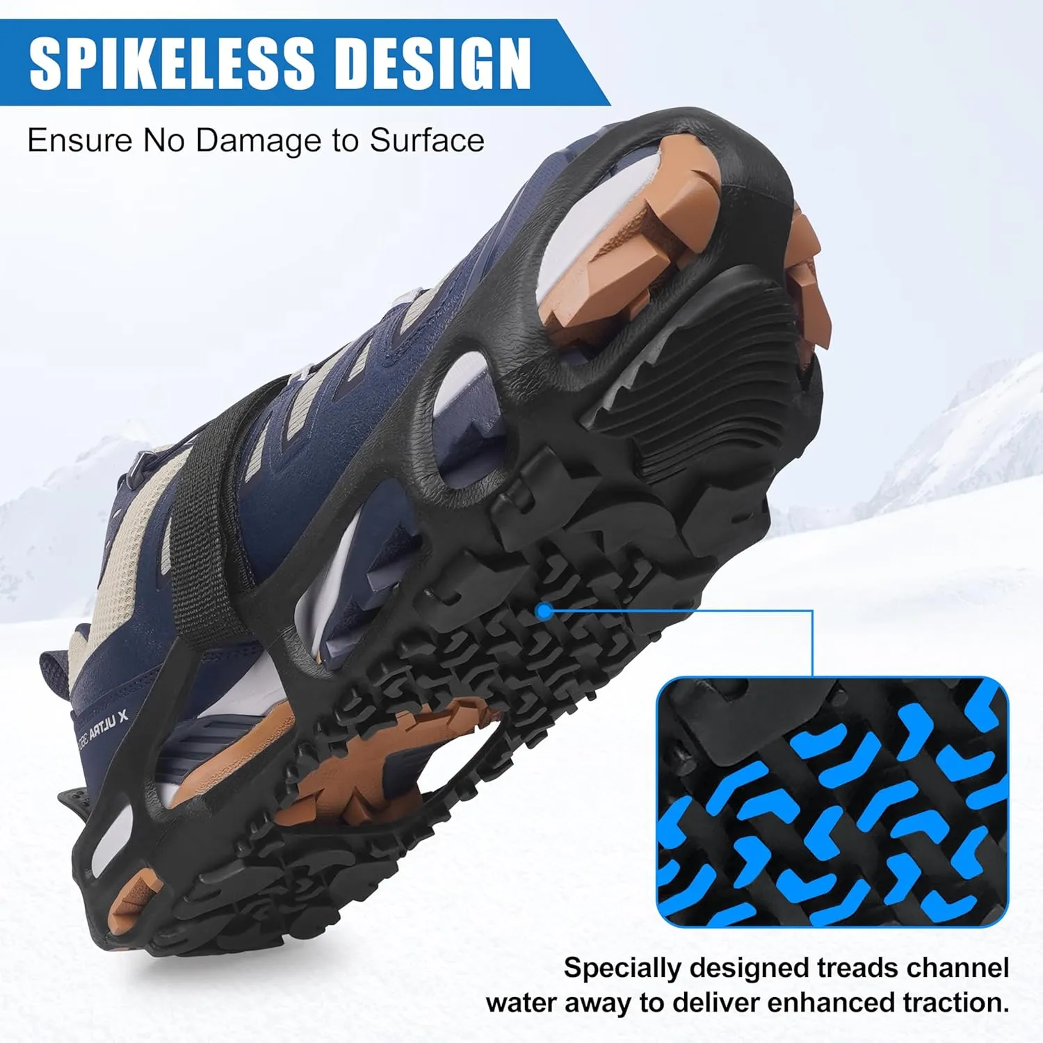 Spikeless Ice Cleats Anti-Slip Snow Traction Crampons Ice Grippers for Shoes and Boots Indoor/Outdoor Slip-On Rubber Tread Overshoes Traction Devices