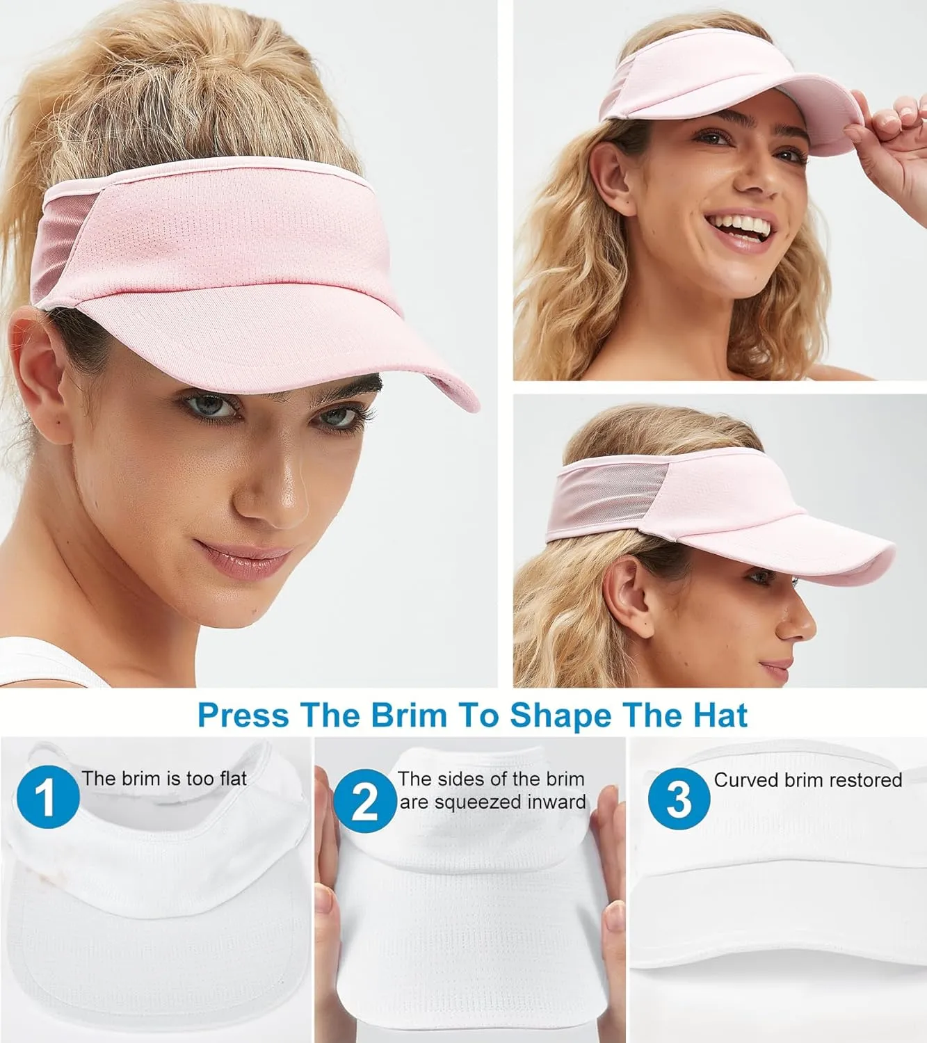 Sports Sun Visor Women Men, Cooling Stretchy Visor Hats Summer Packable Ponytail Sun Hat for Running, Golf, Tennis