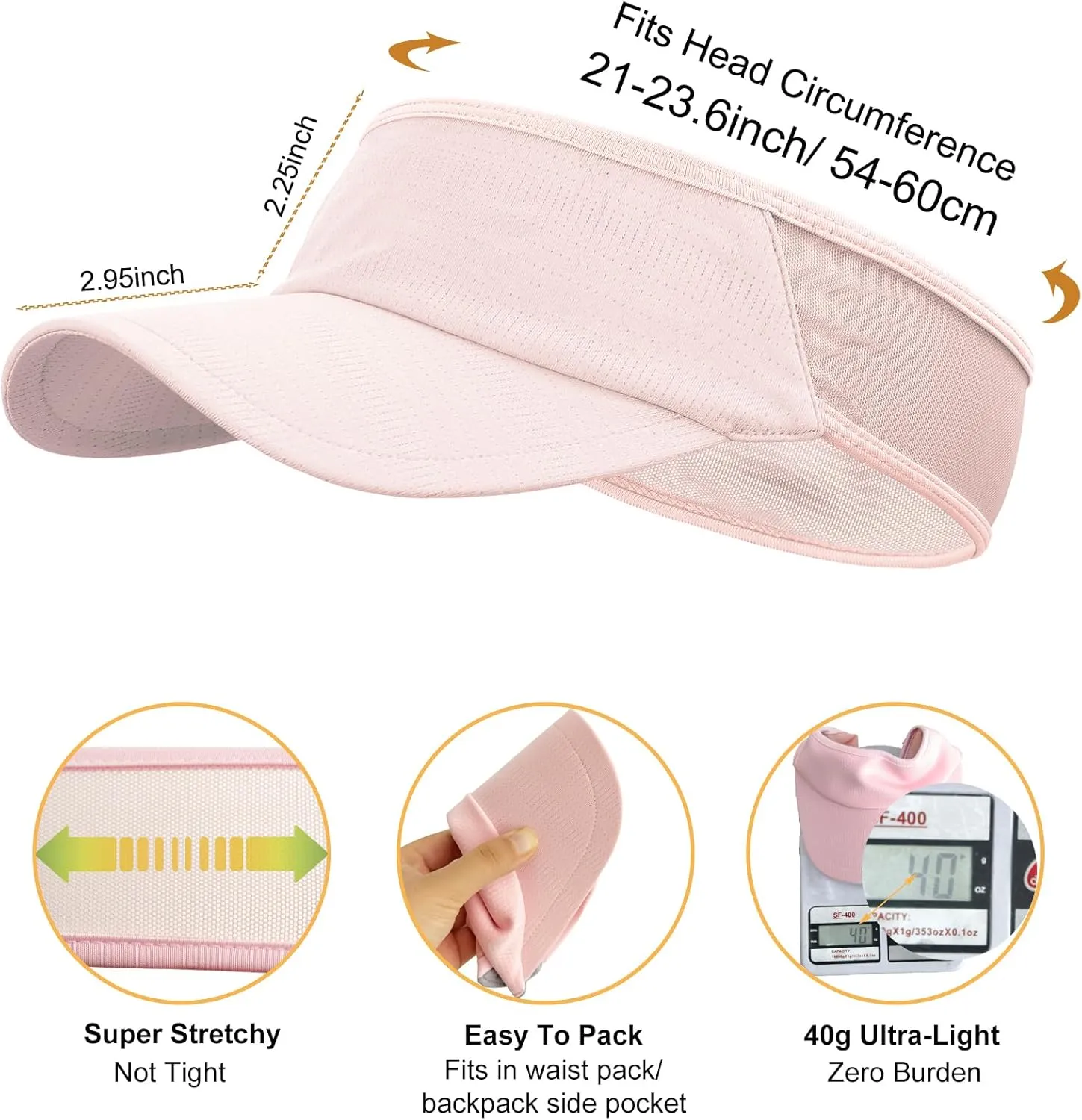 Sports Sun Visor Women Men, Cooling Stretchy Visor Hats Summer Packable Ponytail Sun Hat for Running, Golf, Tennis