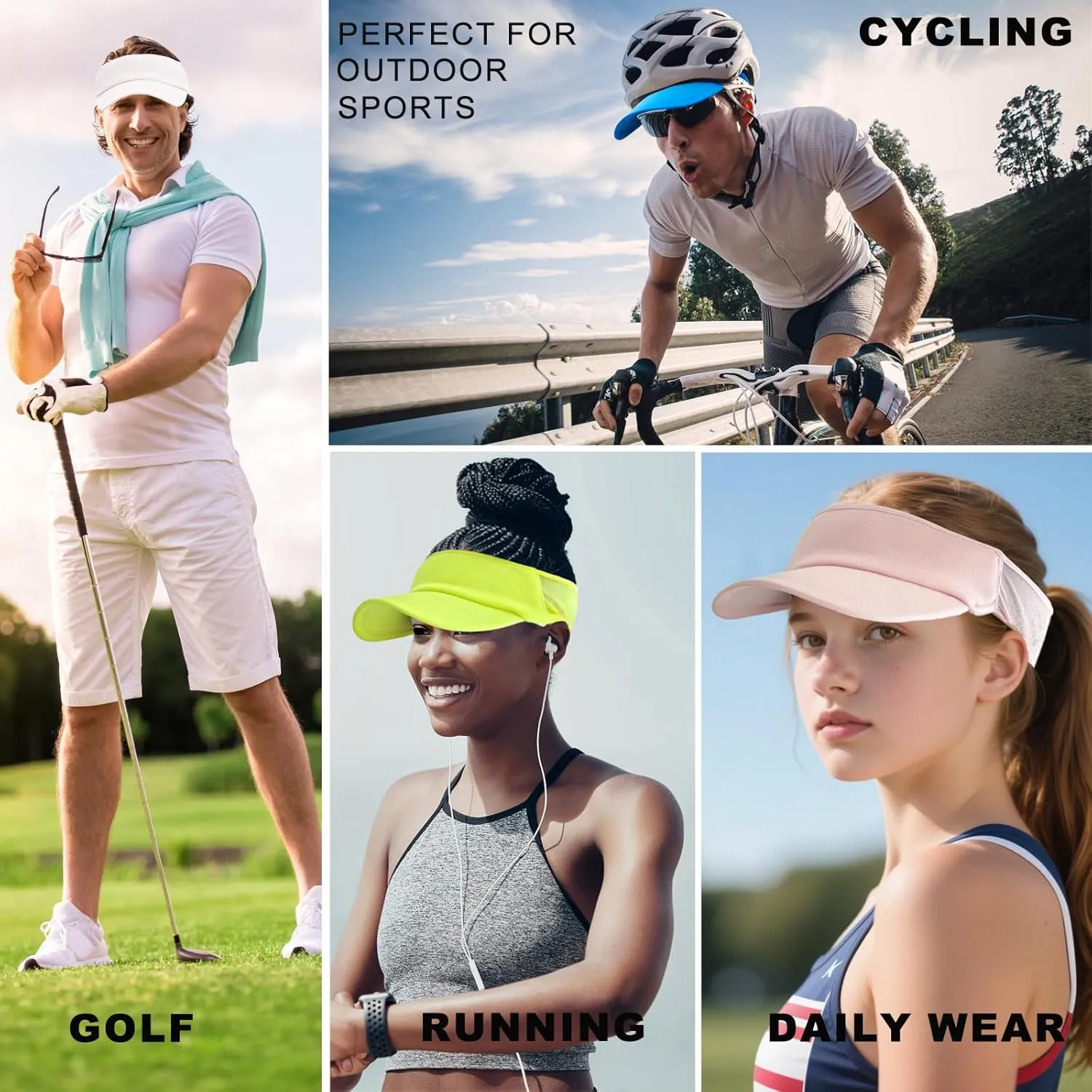 Sports Sun Visor Women Men, Cooling Stretchy Visor Hats Summer Packable Ponytail Sun Hat for Running, Golf, Tennis