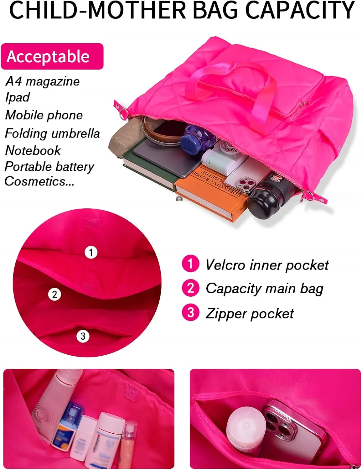 Sports Tote Gym Bag for Women, Travel Duffel Bag, Shoulder Weekender Overnight Bag for Women Girls Travel, Gym, Yoga (Hot Pink)