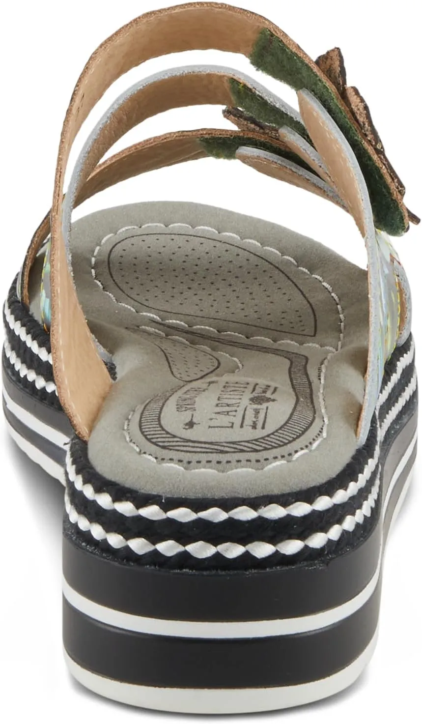 Spring Step L'Artiste Women's NAOMI-MONARCH Comfortable Butterfly Slide Sandals | Hand-Painted Leather Flowers, Hook and Loop Closure