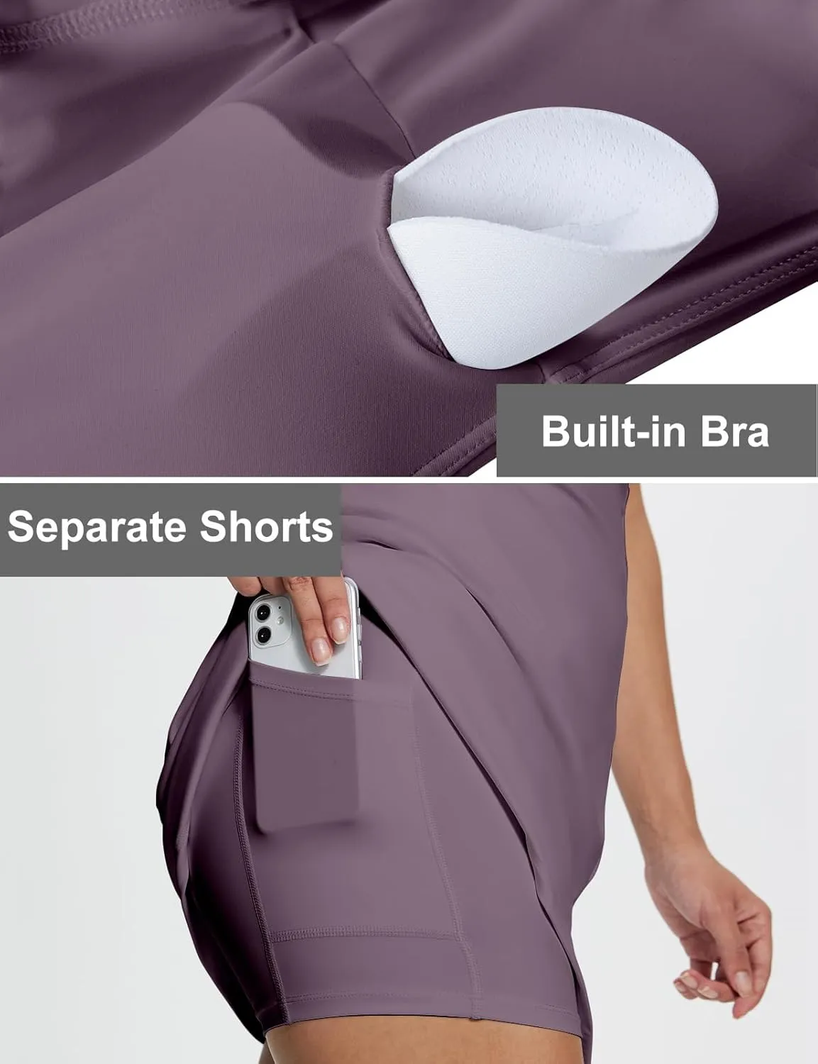 Square Neck Tennis Dresses for Women Golf Dress with Built-in Shorts Bra with Pockets for Athletic Sports Workout