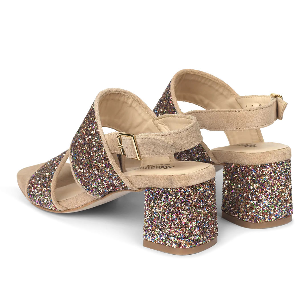 Strap sandal in sparkling glitter