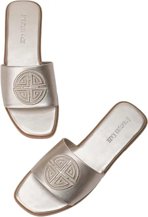Stratuxx Kaze Womens Flat Sandals Dressy Summer Slide Dress Sandals Comfortable Cute Leather Black Sandals for Women