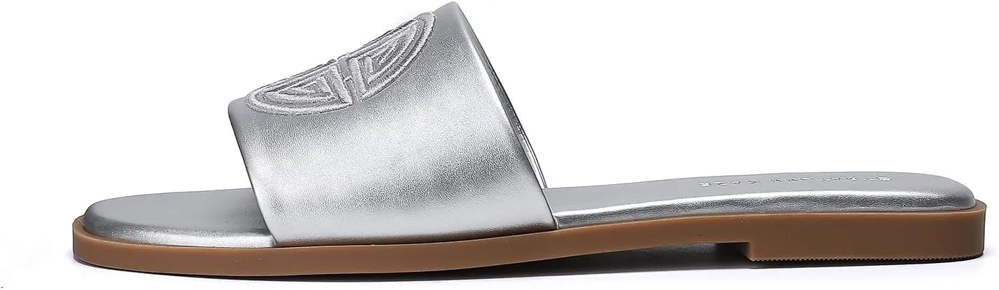 Stratuxx Kaze Womens Flat Sandals Dressy Summer Slide Dress Sandals Comfortable Cute Leather Black Sandals for Women