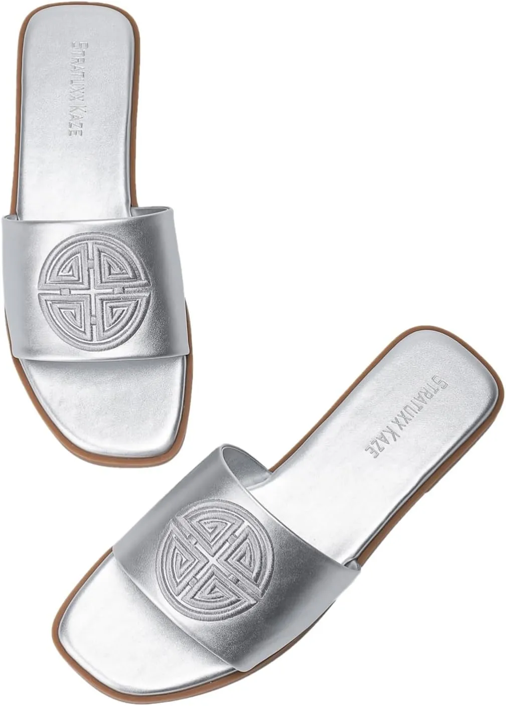 Stratuxx Kaze Womens Flat Sandals Dressy Summer Slide Dress Sandals Comfortable Cute Leather Black Sandals for Women
