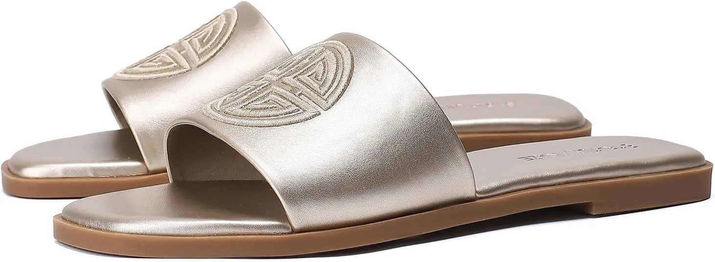 Stratuxx Kaze Womens Flat Sandals Dressy Summer Slide Dress Sandals Comfortable Cute Leather Black Sandals for Women