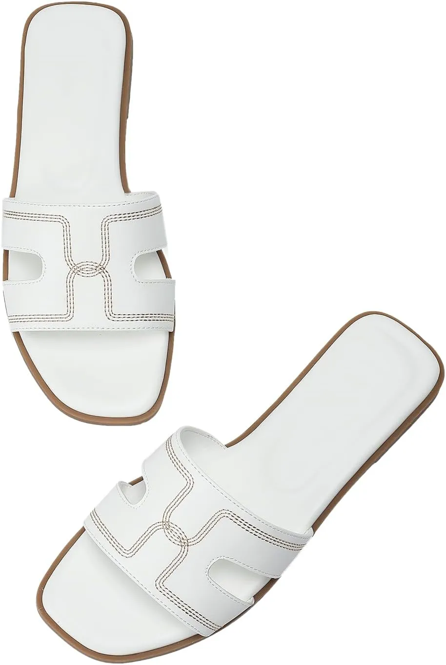 Stratuxx Kaze Womens Flat Sandals Dressy Summer Slide Leather Sandals Comfortable Cute Black Summer Slides for Women