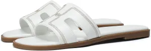 Stratuxx Kaze Womens Flat Sandals Dressy Summer Slide Leather Sandals Comfortable Cute Black Summer Slides for Women