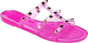 Studded Sandals for Womens Jelly Shoes Flats Stud Slides Slip On Dressy Black Jellies Slippers Summer Beach with Rivets