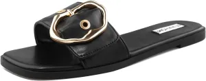 STUNAHOME Flat Sandals Women Fashion Slides With Soft Leather Paired with Metal buckle Slippers