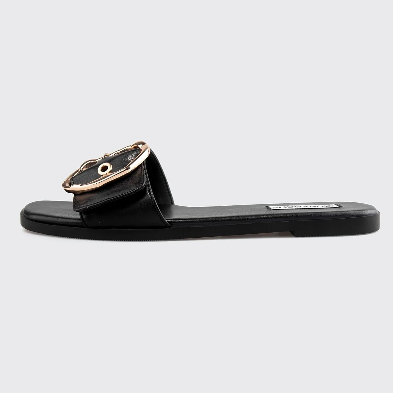 STUNAHOME Flat Sandals Women Fashion Slides With Soft Leather Paired with Metal buckle Slippers