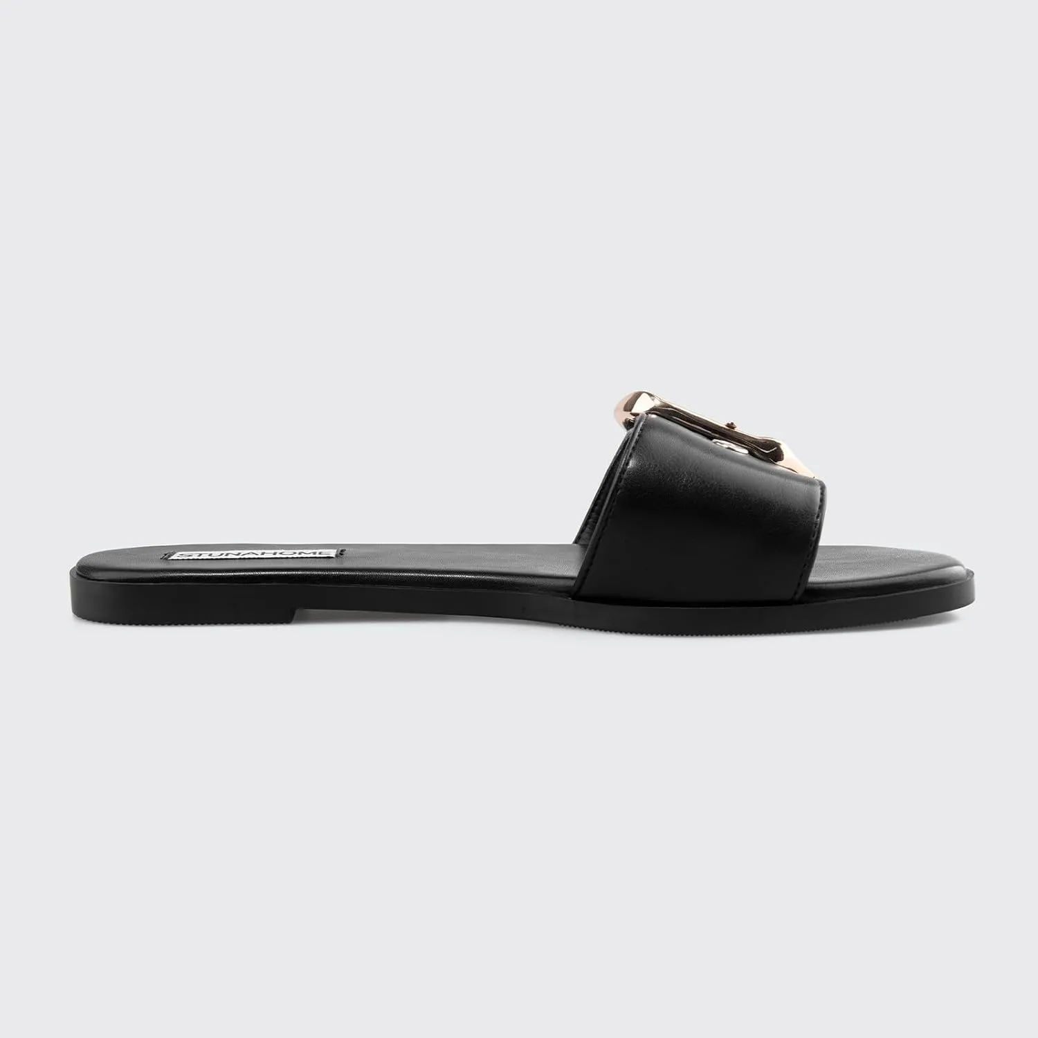 STUNAHOME Flat Sandals Women Fashion Slides With Soft Leather Paired with Metal buckle Slippers