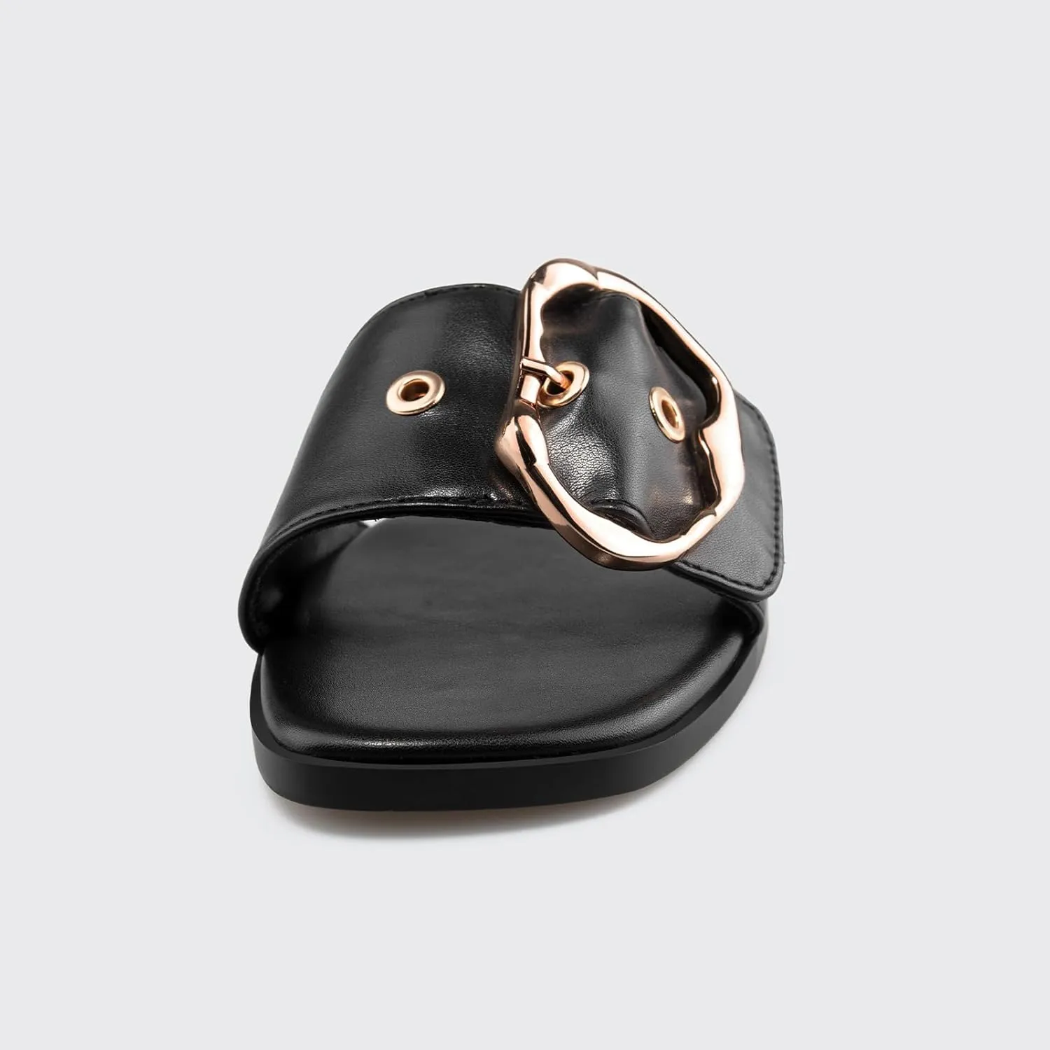 STUNAHOME Flat Sandals Women Fashion Slides With Soft Leather Paired with Metal buckle Slippers