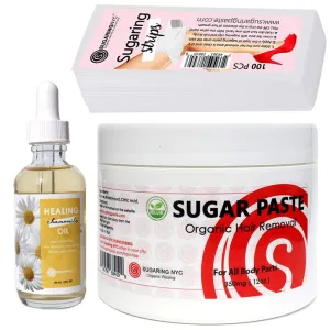 Sugaring Paste for Legs Bondage technique   kit of 100 Sugaring Nylon Strips & Healing Oil