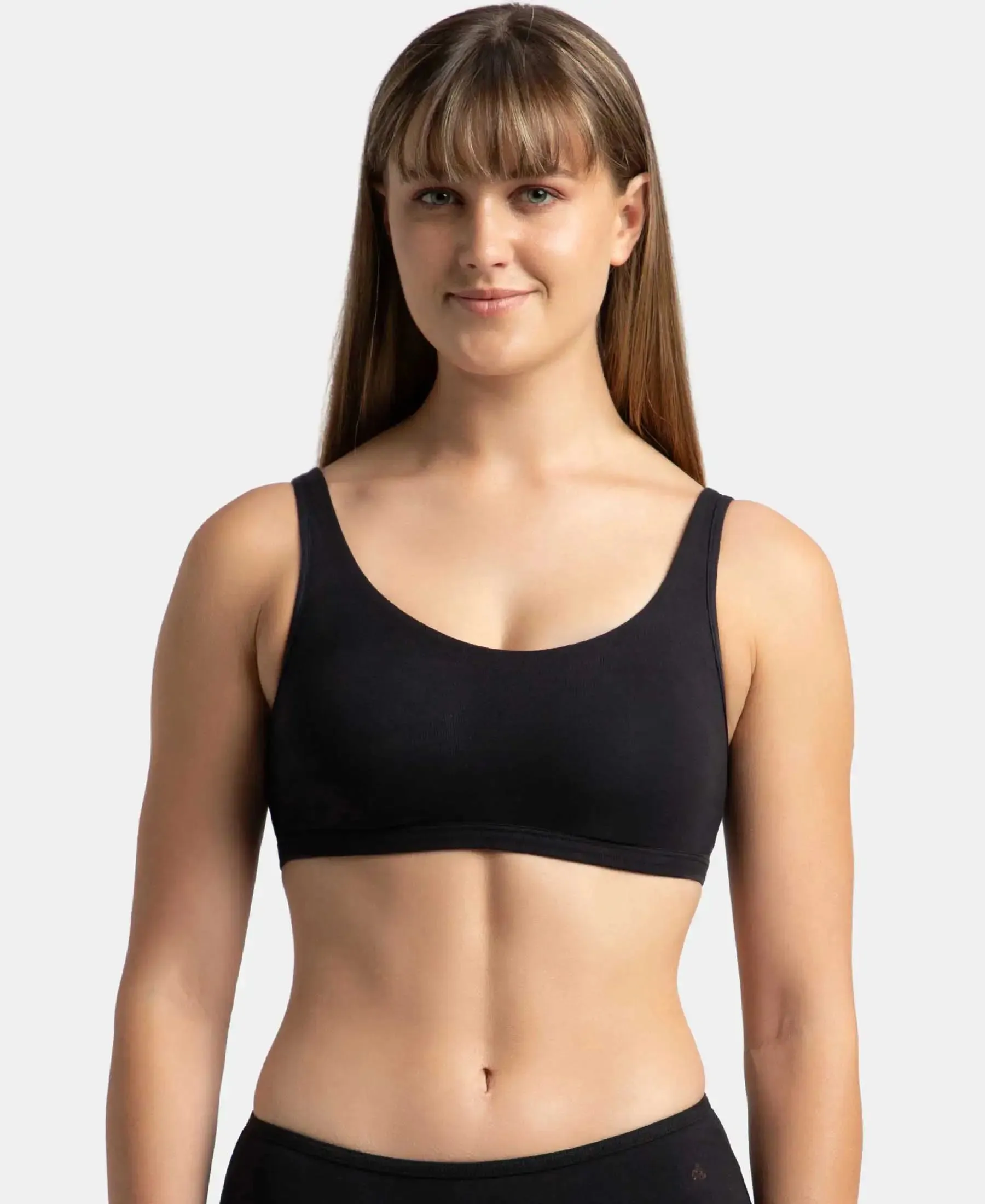 Super Combed Cotton Elastane Stretch Slip On Lounge Bra With StayFresh Treatment - Black