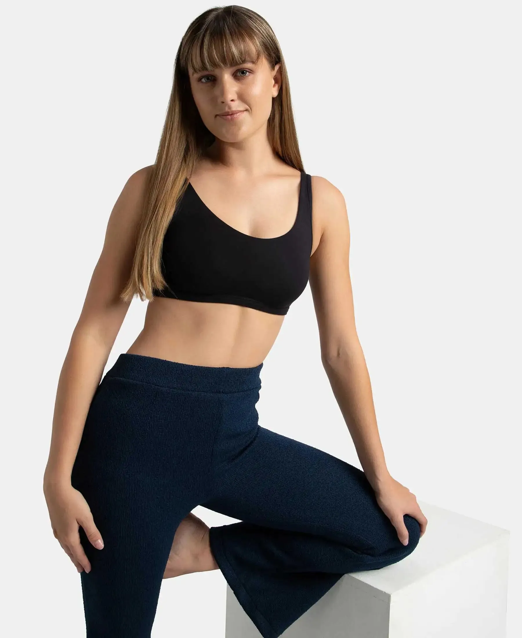 Super Combed Cotton Elastane Stretch Slip On Lounge Bra With StayFresh Treatment - Black