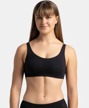 Super Combed Cotton Elastane Stretch Slip On Lounge Bra With StayFresh Treatment - Black