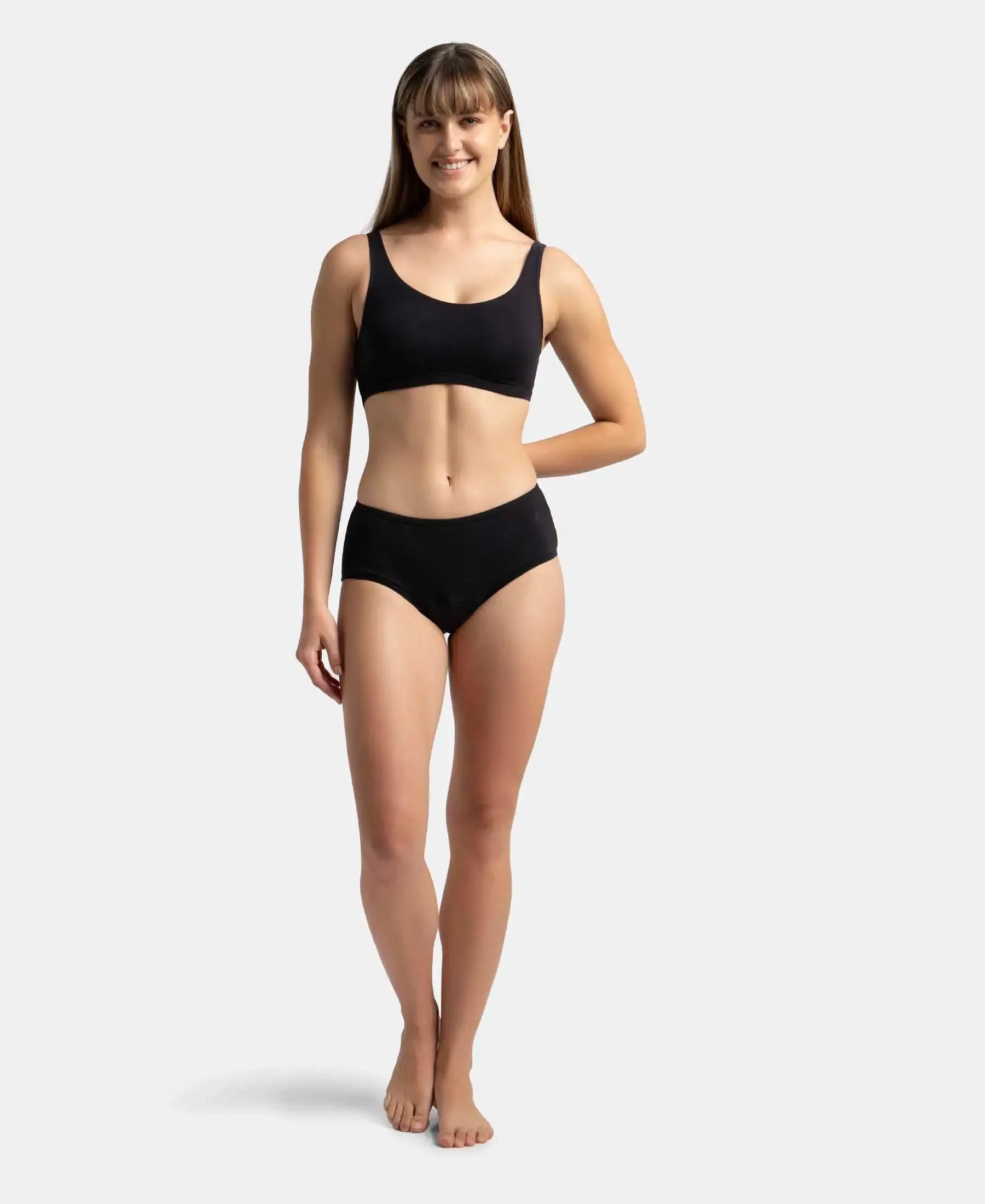 Super Combed Cotton Elastane Stretch Slip On Lounge Bra With StayFresh Treatment - Black
