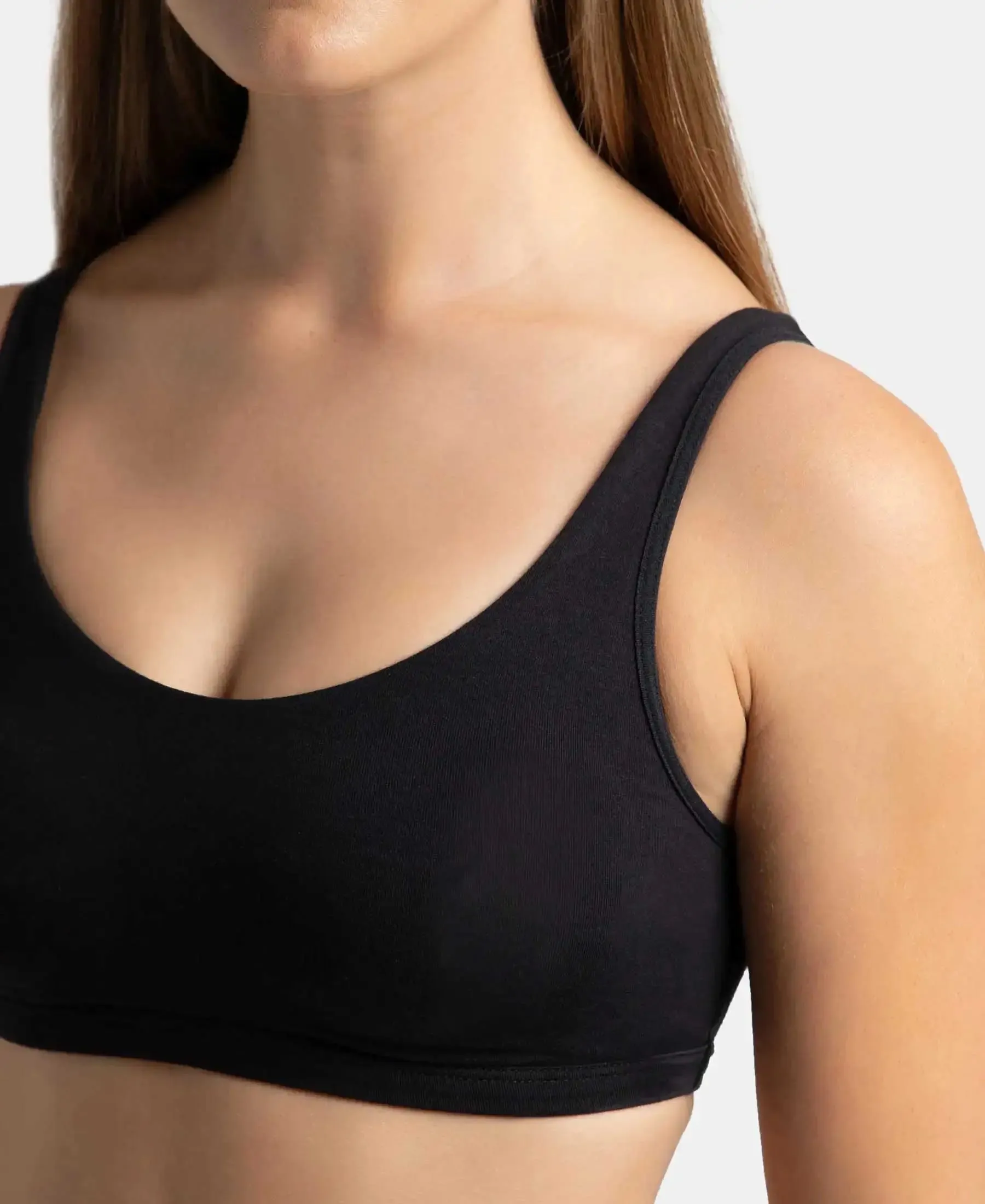 Super Combed Cotton Elastane Stretch Slip On Lounge Bra With StayFresh Treatment - Black