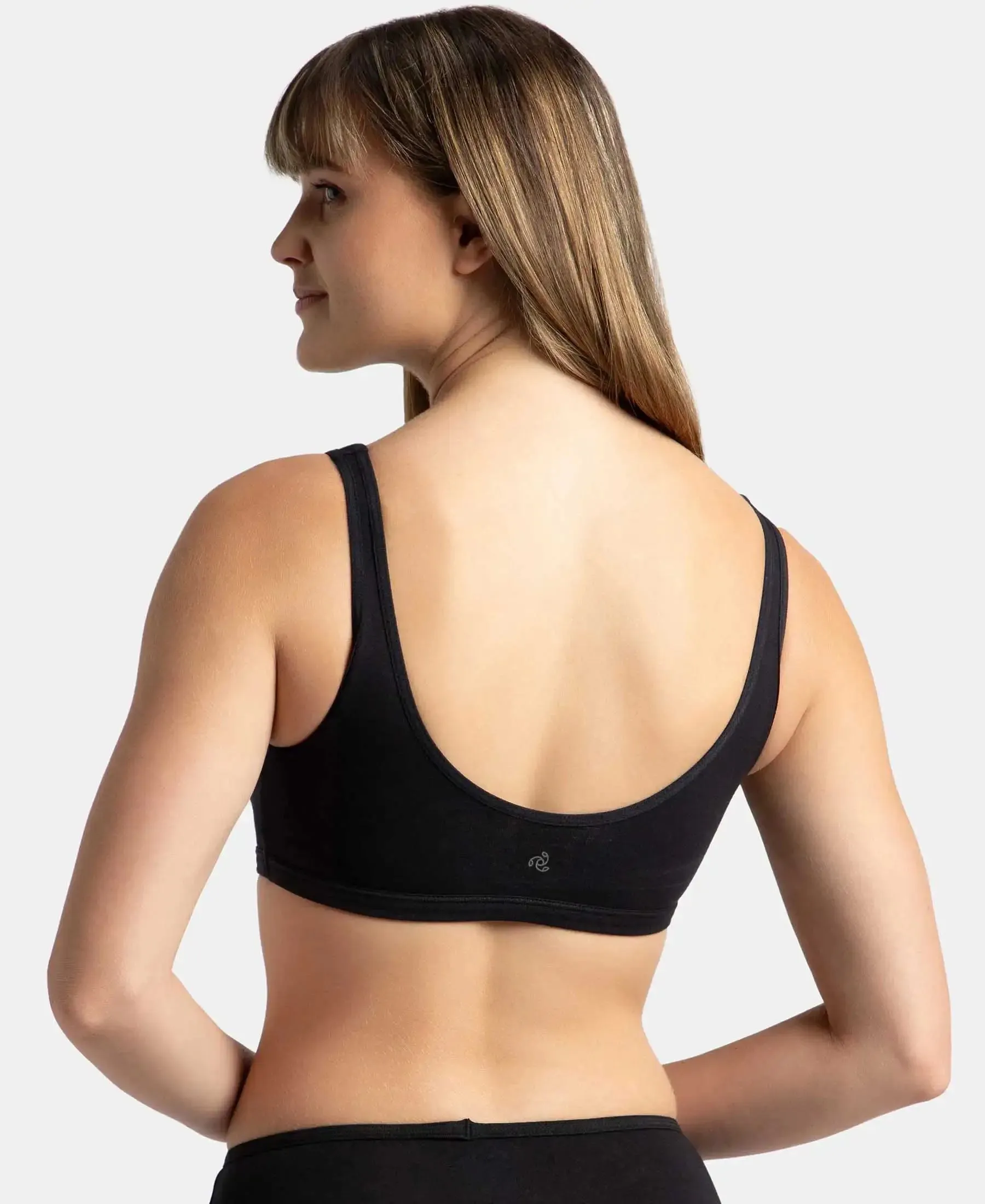 Super Combed Cotton Elastane Stretch Slip On Lounge Bra With StayFresh Treatment - Black