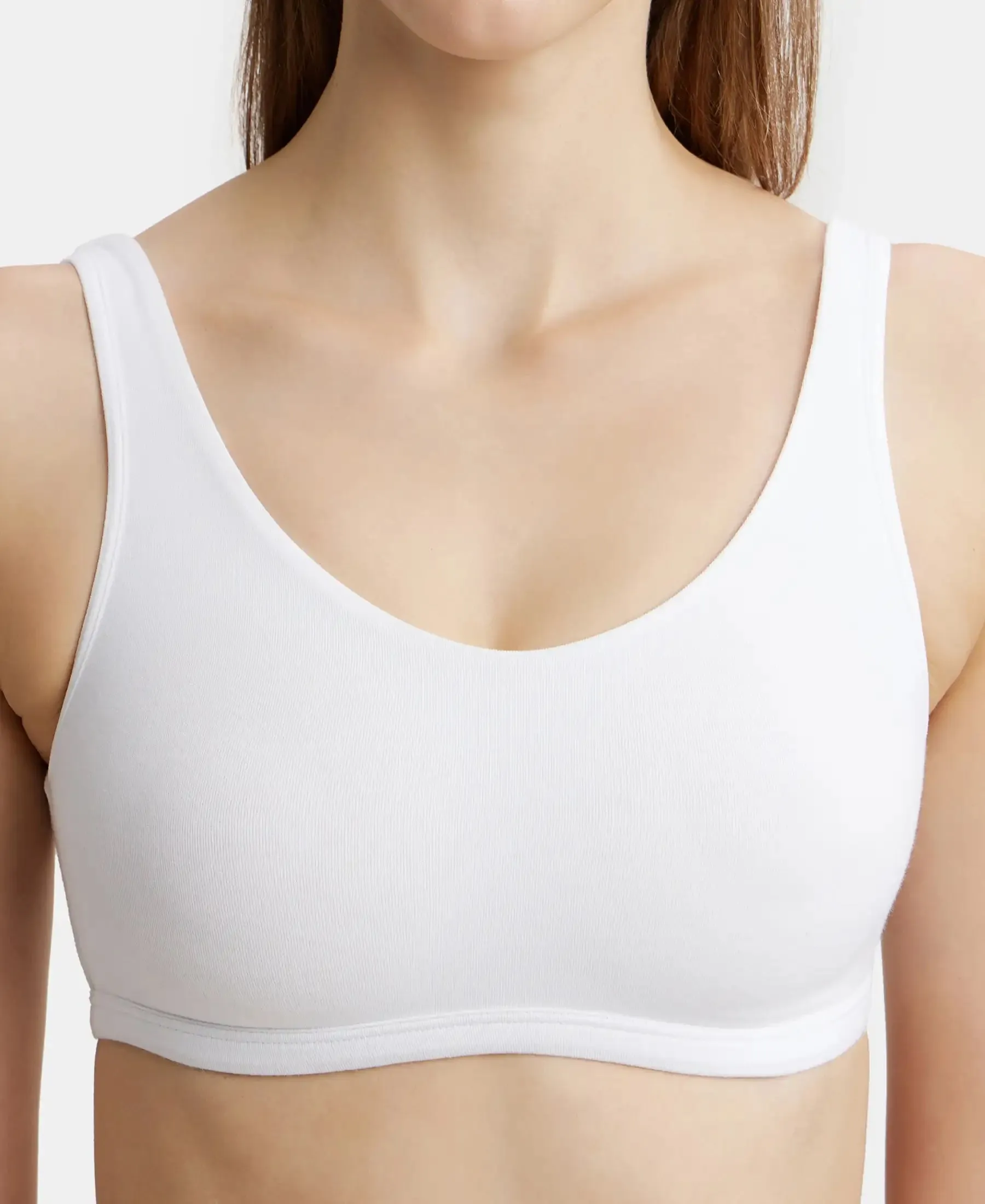 Super Combed Cotton Elastane Stretch Slip On Lounge Bra With StayFresh Treatment - White