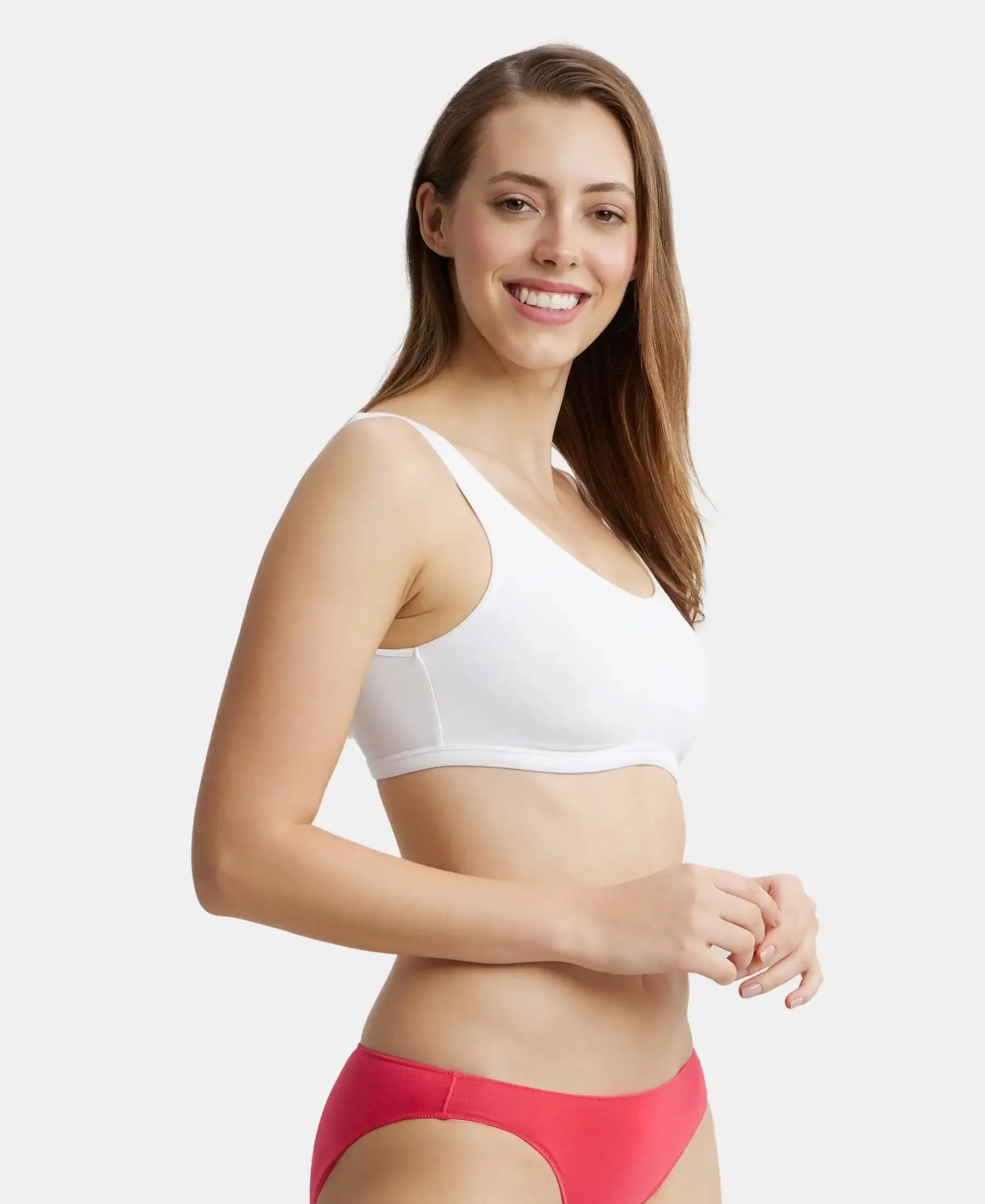 Super Combed Cotton Elastane Stretch Slip On Lounge Bra With StayFresh Treatment - White