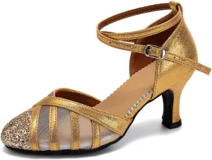 SWDZM Glitter Women Latin Dance Shoes Closed Toe Ballroom Salsa Tango Practice Performence Party Dancing Shoes,Model FT105