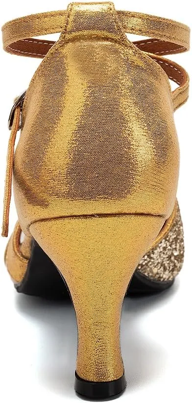 SWDZM Glitter Women Latin Dance Shoes Closed Toe Ballroom Salsa Tango Practice Performence Party Dancing Shoes,Model FT105
