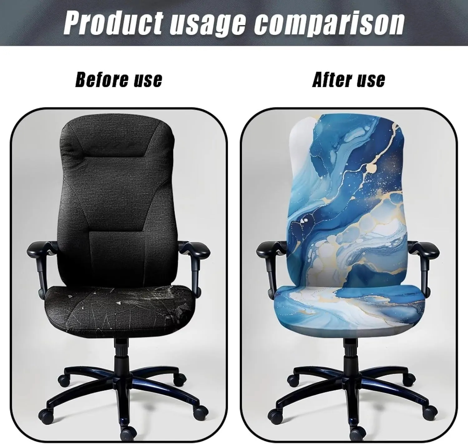 Talayituse Blue Marble Print Office Chair Cover Removable Computer Chair Cover Universal Rotating Desk High Back Seat Protector Breathable Chair Protector Cover, L